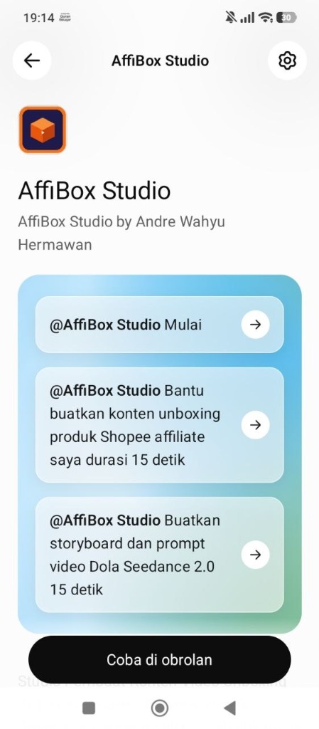 Tampilan AffiBox Studio Ketika Sudah Terinstal di Aplikasi HP